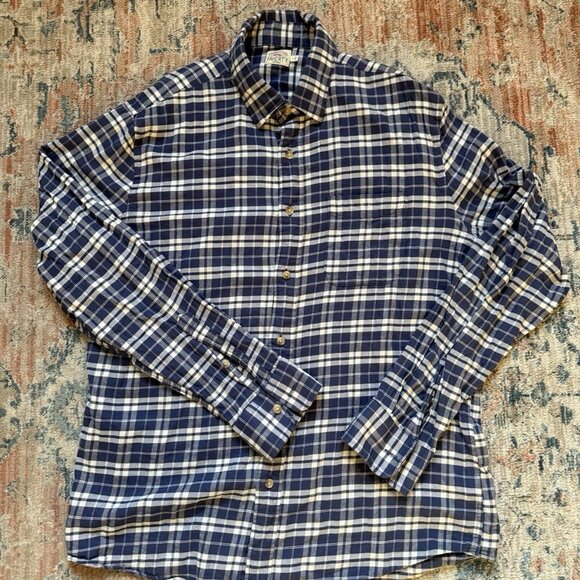 Faherty Men's Shirt Size Large L Plaid Flannel Button Down Long Sleeve Blue EUC